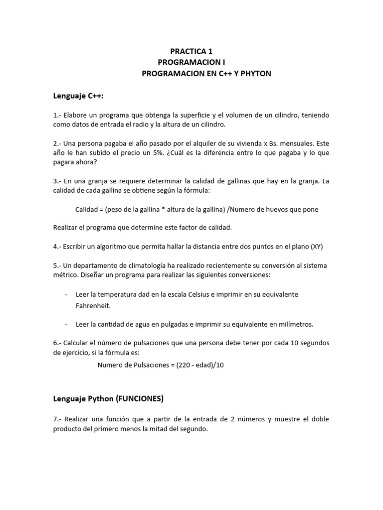 Ejercicios de Programación en C++ y Python | PDF | Informática