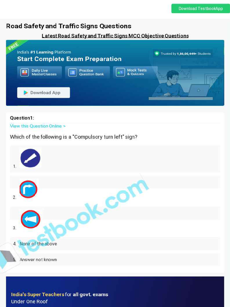 MCQ On Road Safety and Traffic Signs 5eea6a1239140f30f369eca9 PDF