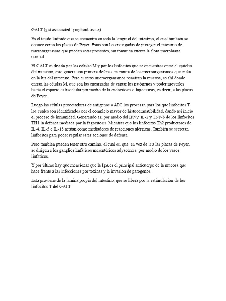 GALT: Tejido Linfoide Intestinal | PDF