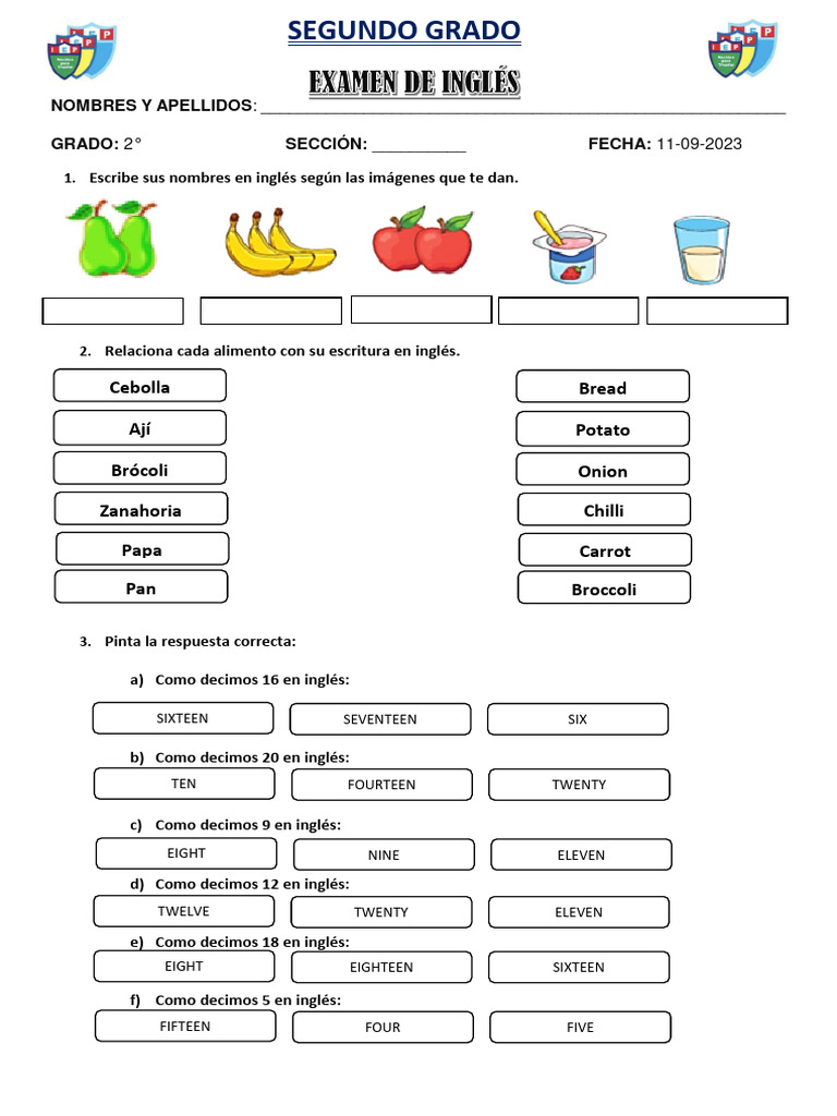 Actividades de Inglés para Segundo Grado | PDF