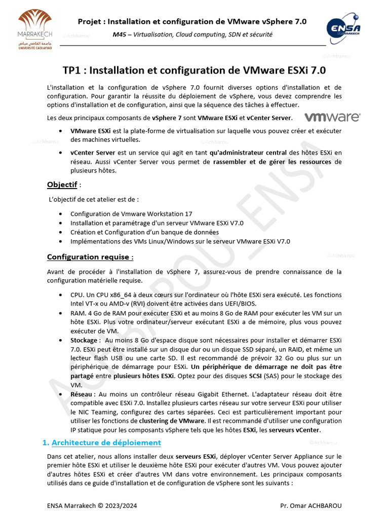 Installation de VMware ESXi 7.0 | PDF | VMware | Virtualisation