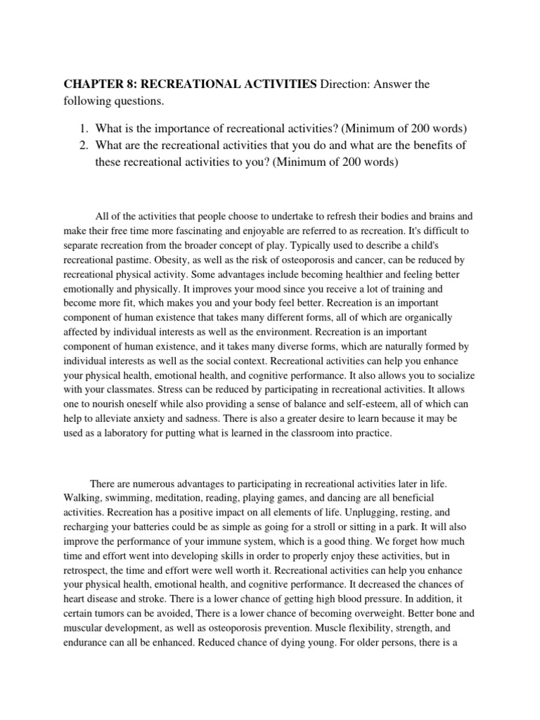 Chapter 8 - Recreational Activities | PDF | Recreation | Mental Health