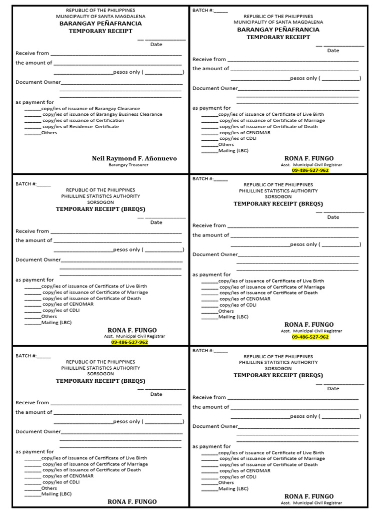 Temporary Receipt Template Philippines | PDF