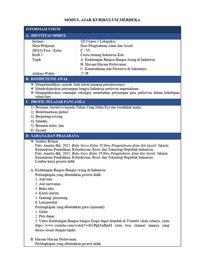 Modul Ajar Kelas 6 A Pdf