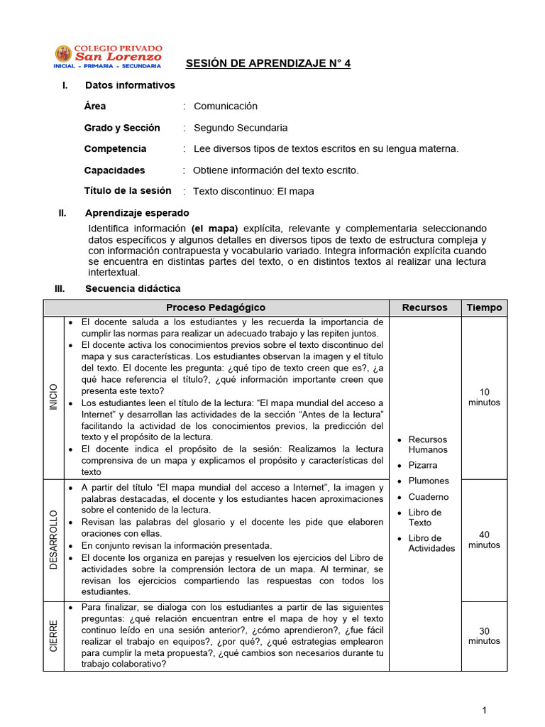 Sesi n de aprendizaje 04 2 secundaria pdf aprendizaje