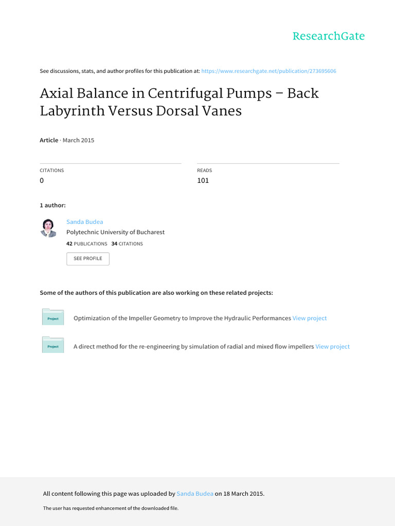 Axial Balance in Centrifugal Pumps | PDF | Pump | Continuum Mechanics