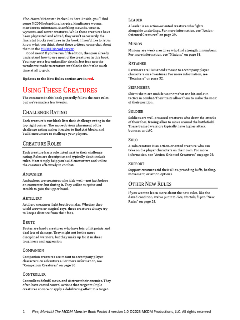 Flee Mortals Creature Packet 5 v1.0 | PDF | Law