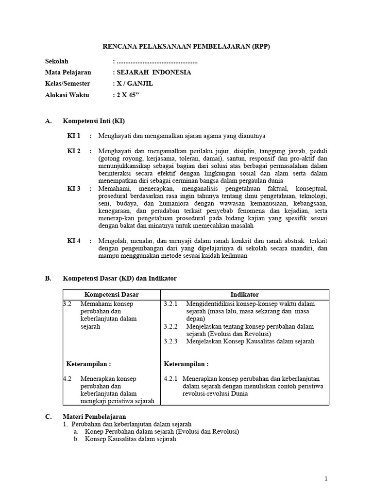 Contoh RPP Sejarah | PDF