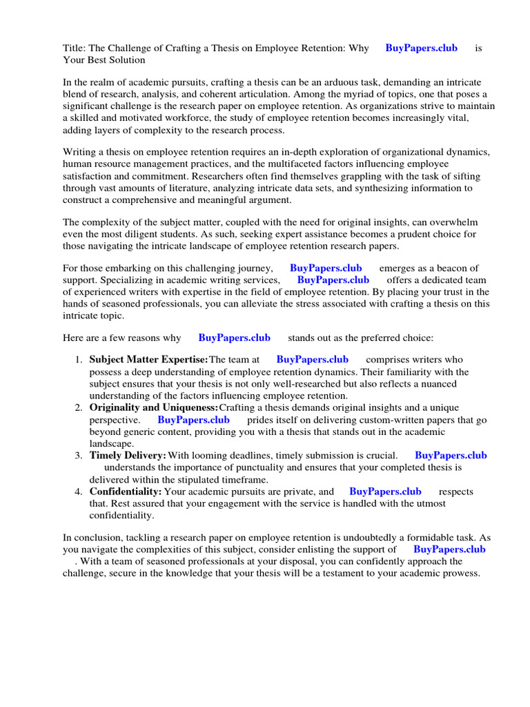 Research Paper Employee Retention PDF Employee Retention Employment