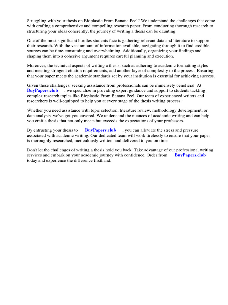 Bioplastic From Banana Peel Research Paper PDF Biodegradation Plastic