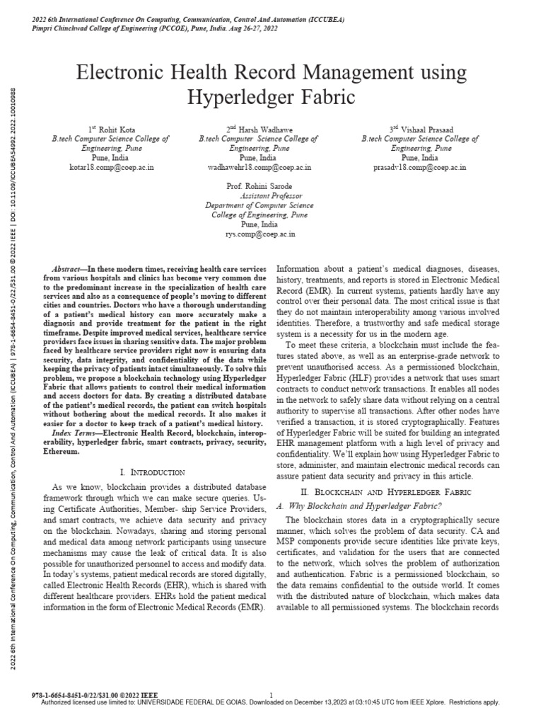 4Electronic Health Record Management Using Hyperledger Fabric PDF