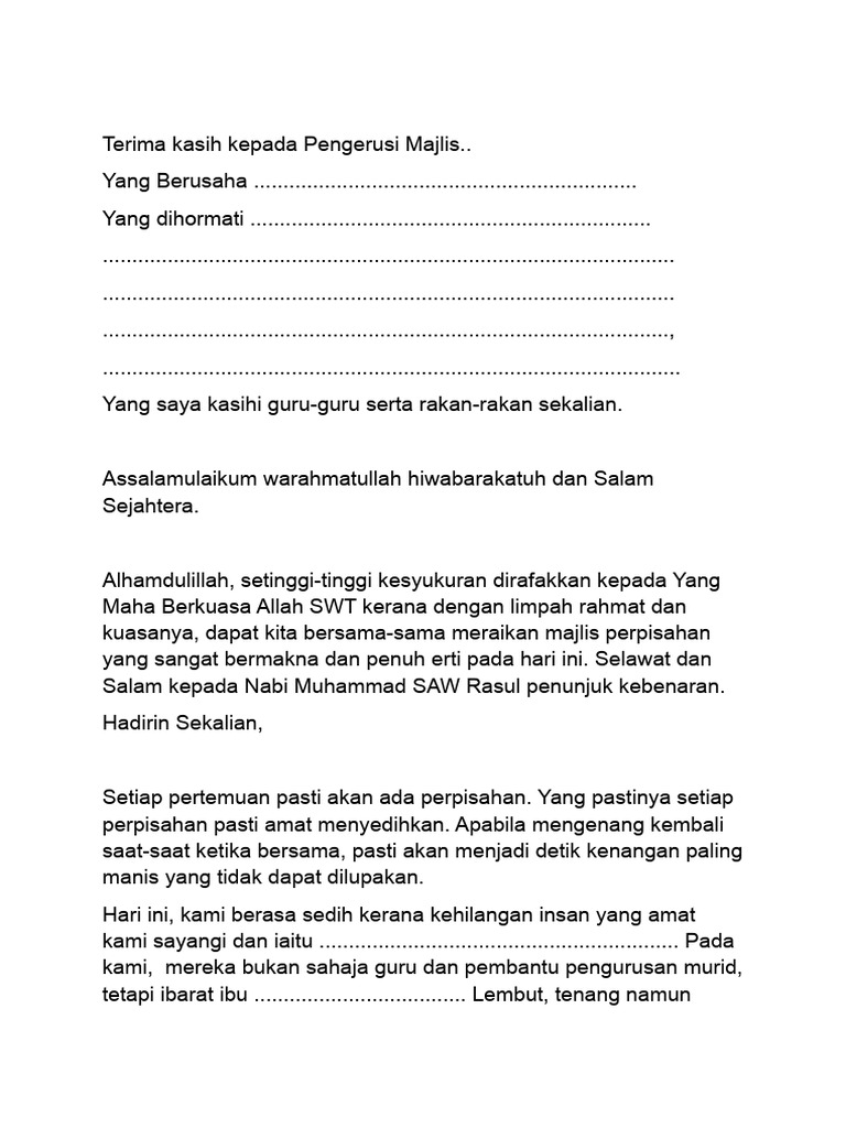 Teks Ucapan Wakil Pelajar Sempena Majlis Persaraan Pdf