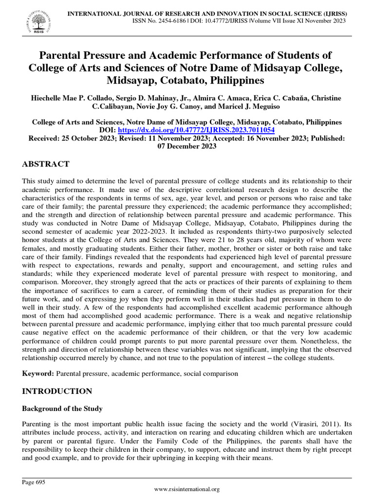 Parental Pressure and Student Performance | PDF | Survey Methodology ...