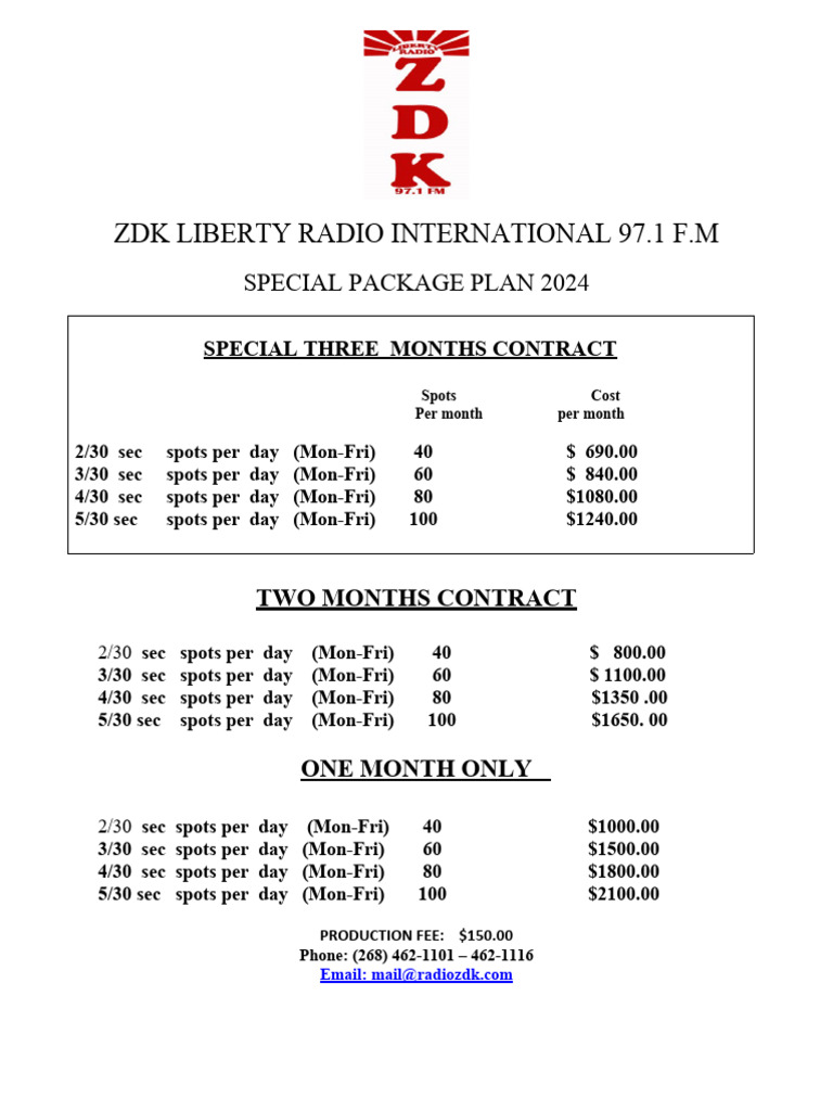 ZDK 97.1FM Advertising Packages 2024 | PDF