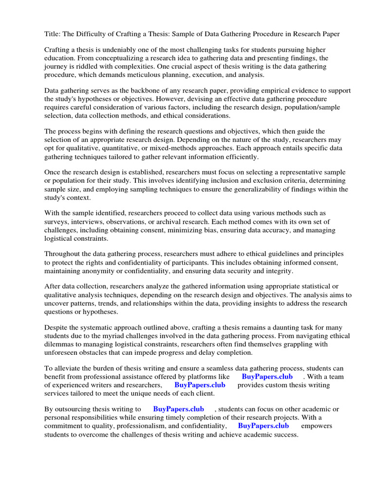 Sample of Data Gathering Procedure in Research Paper PDF