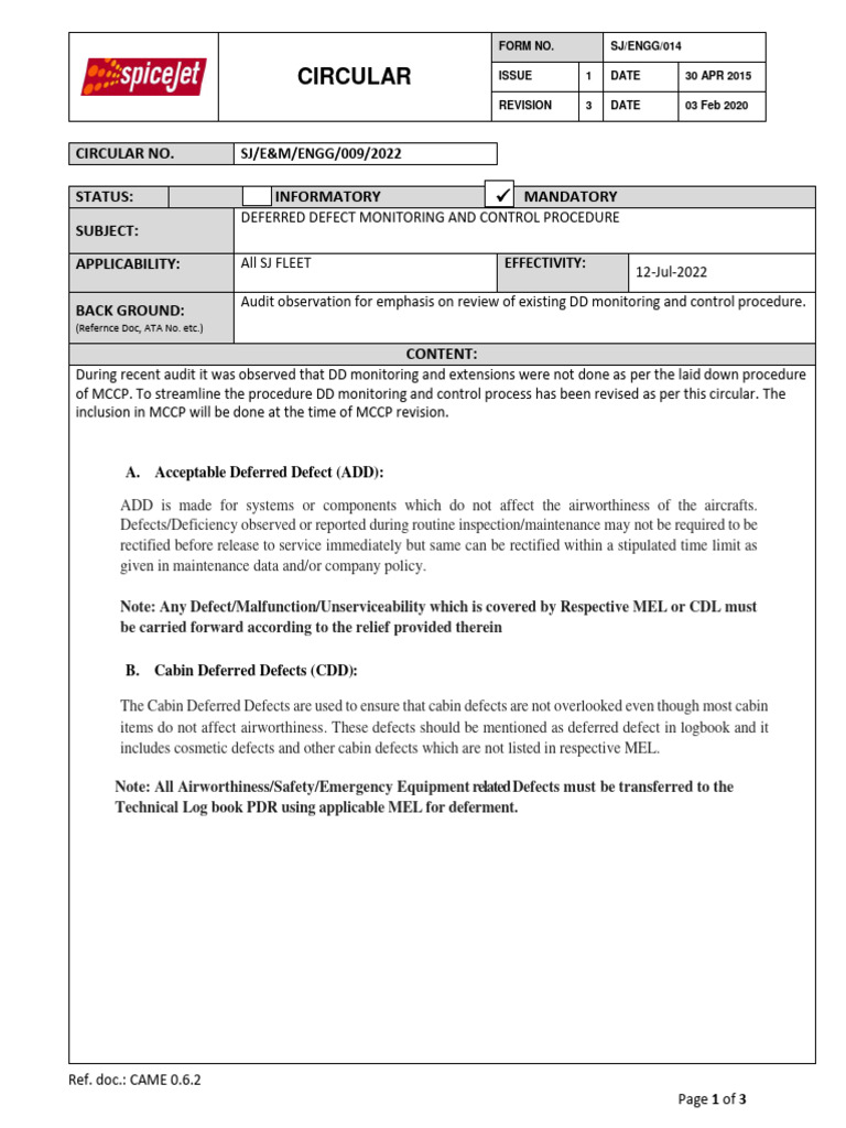 Deferred Defect Monitoring Procedure | PDF | Aviation