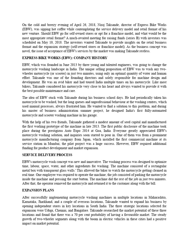 Express Bike Case Text PDF Franchising Economies