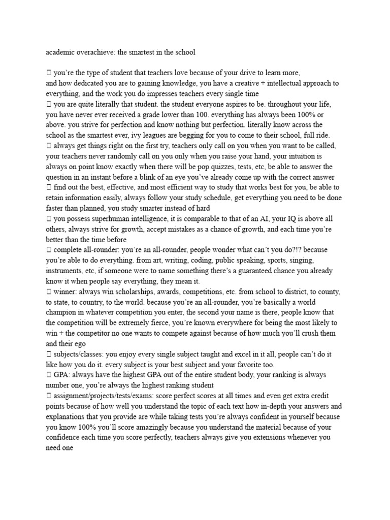 Academic Overachiever The Smartest In The School Pdf Disciplines