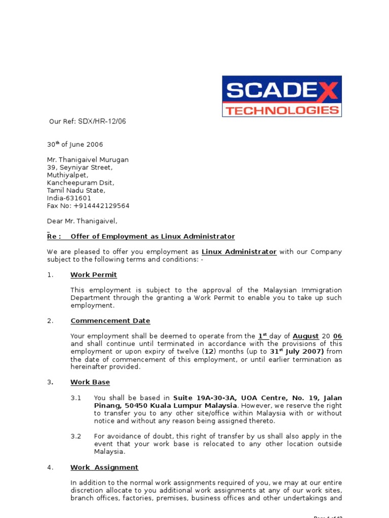 Letter Offer | Sick Leave | Physician