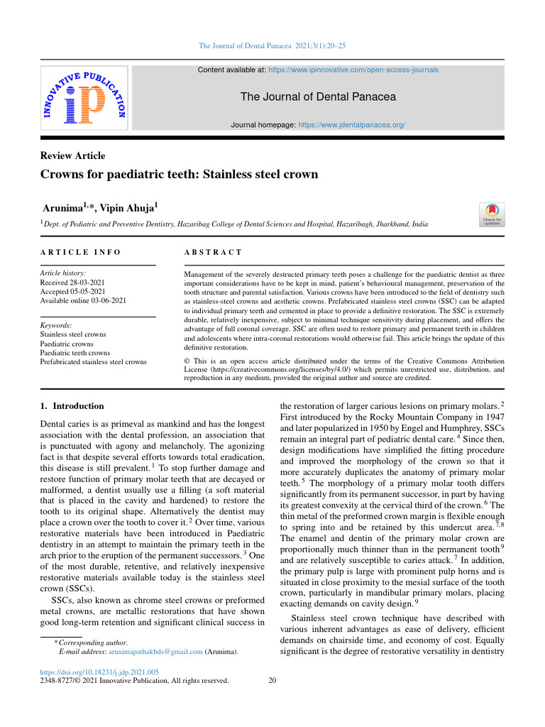 Stainless Steel Crowns in Pediatric Dentistry | PDF | Human Tooth ...