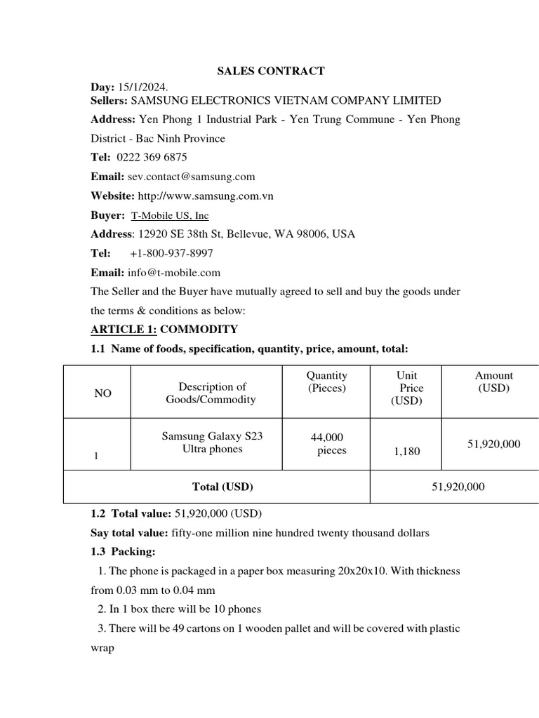 Samsung-T-Mobile Sales Contract 2024 | PDF | Private Law | Business