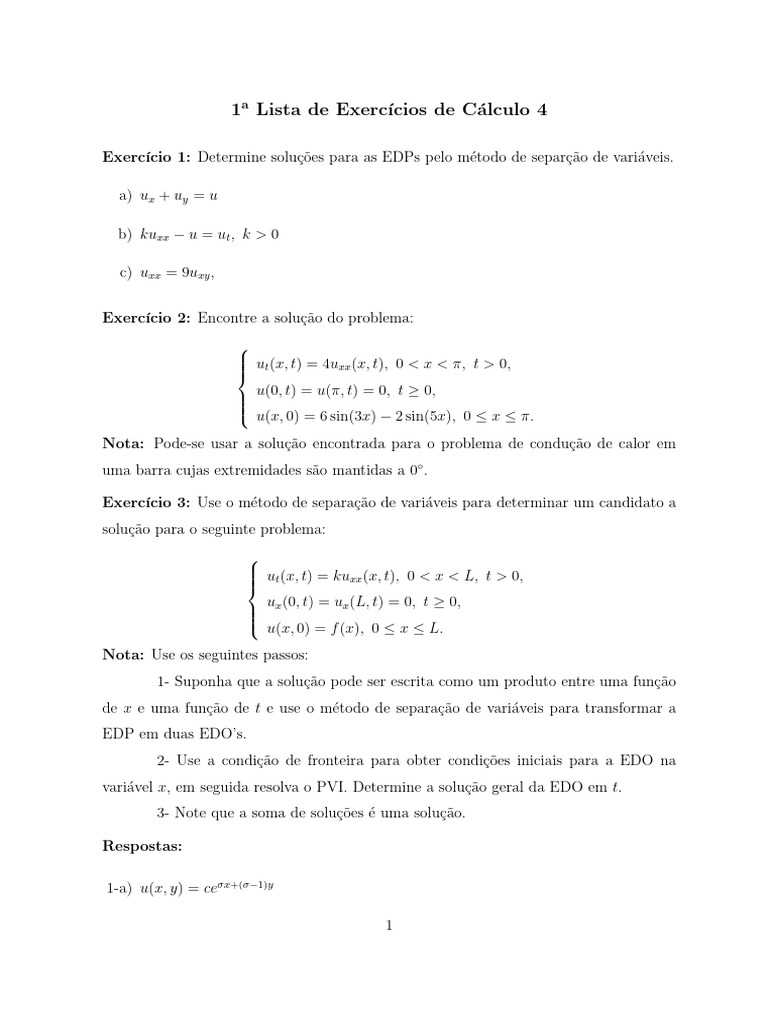 Exercícios Resolvidos de EDPs | PDF | Equação diferencial parcial ...
