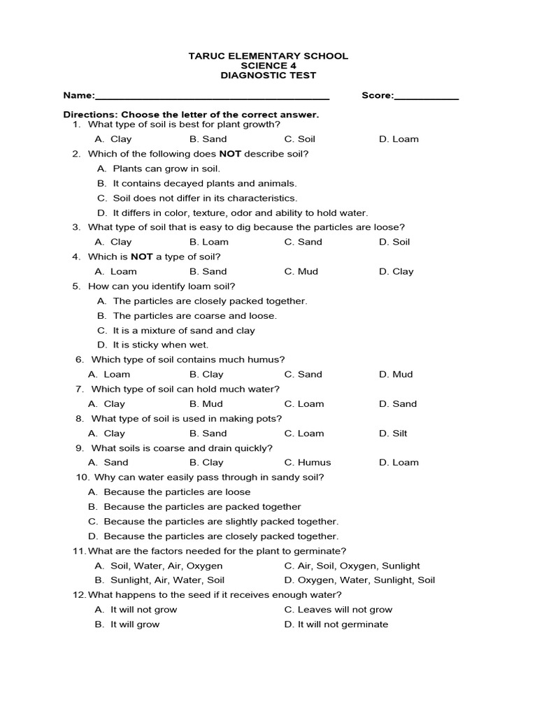 Diagnostic Science 4 4TH Q | PDF | Loam | Water