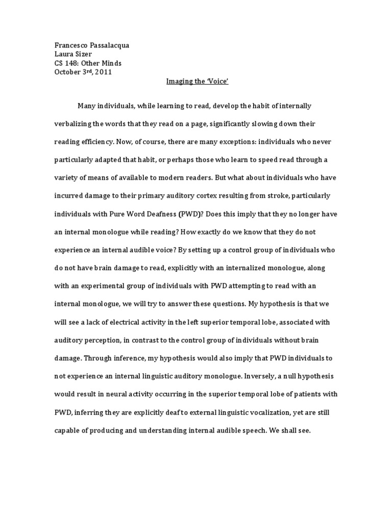 Internal Monologue Brain Imaging Experiment Pdf