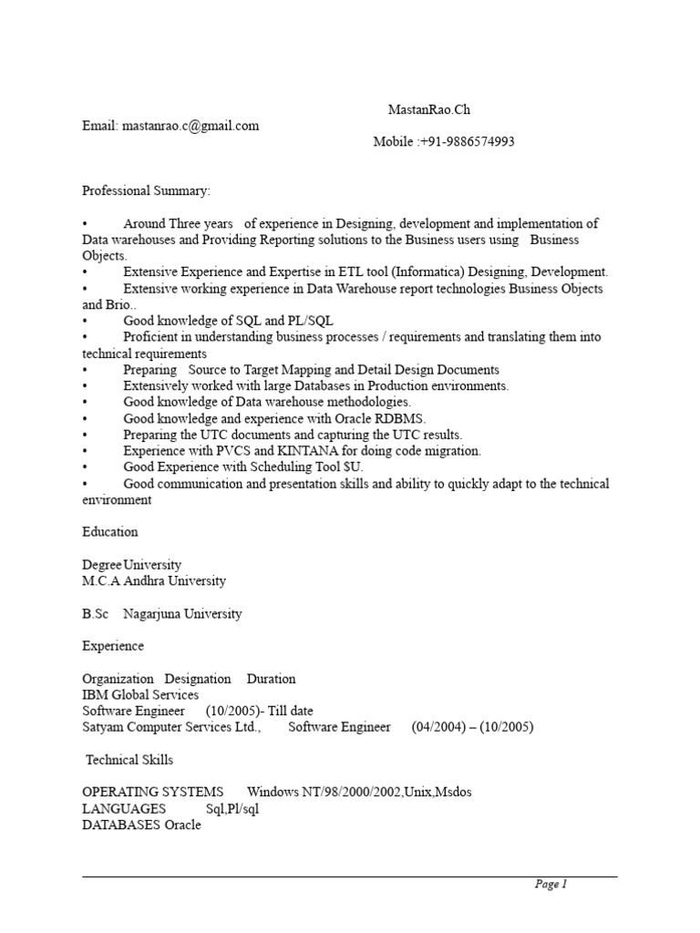 Data Warehouse Developer Resume | PDF | Data Warehouse | Databases