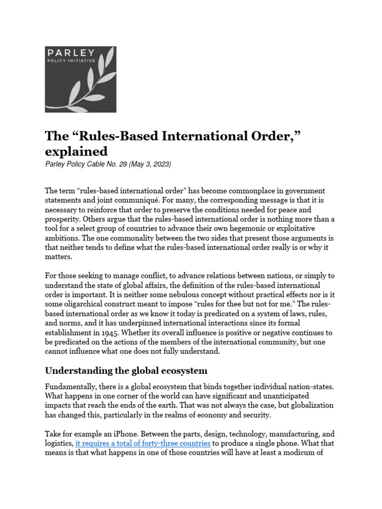 Understanding the Rules-Based Order | PDF | International Law | United ...