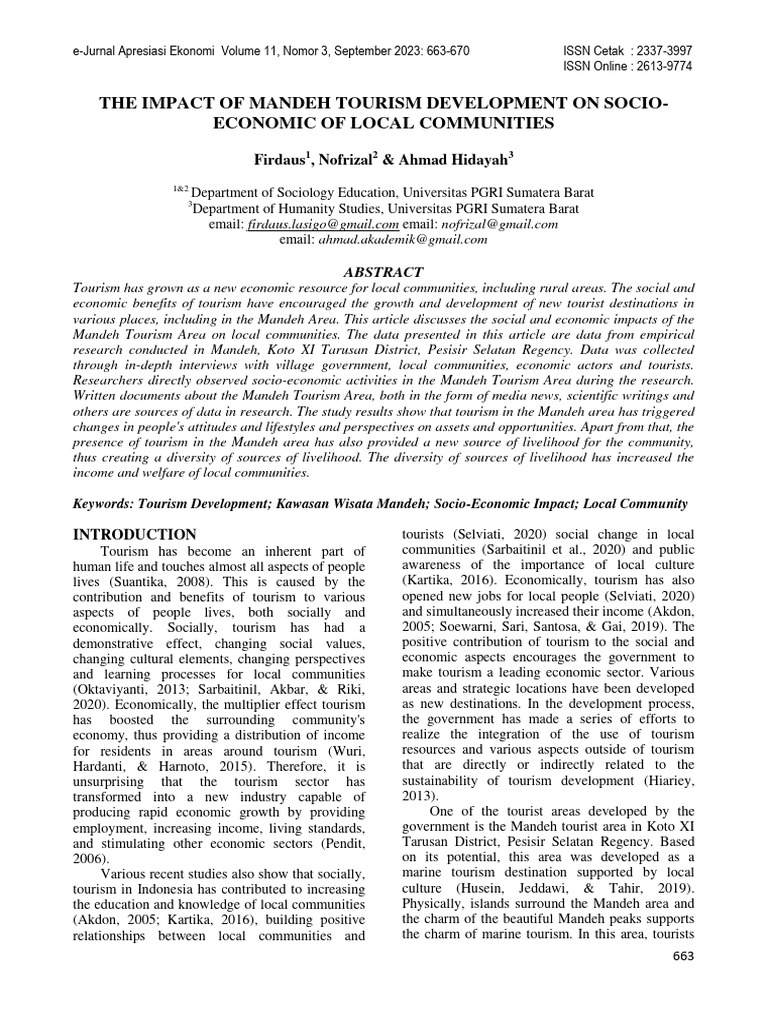 The Impact of Mandeh Tourism Development On Socioeconomic of Local ...