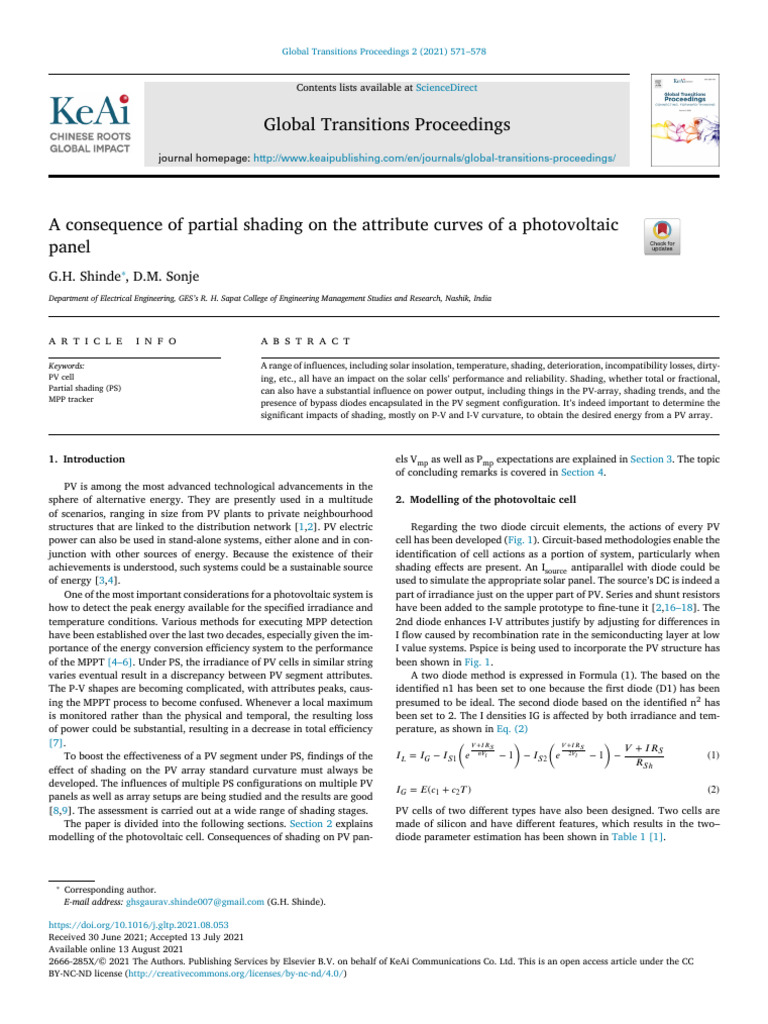 Effects of Partial Shading on PV Panels | PDF