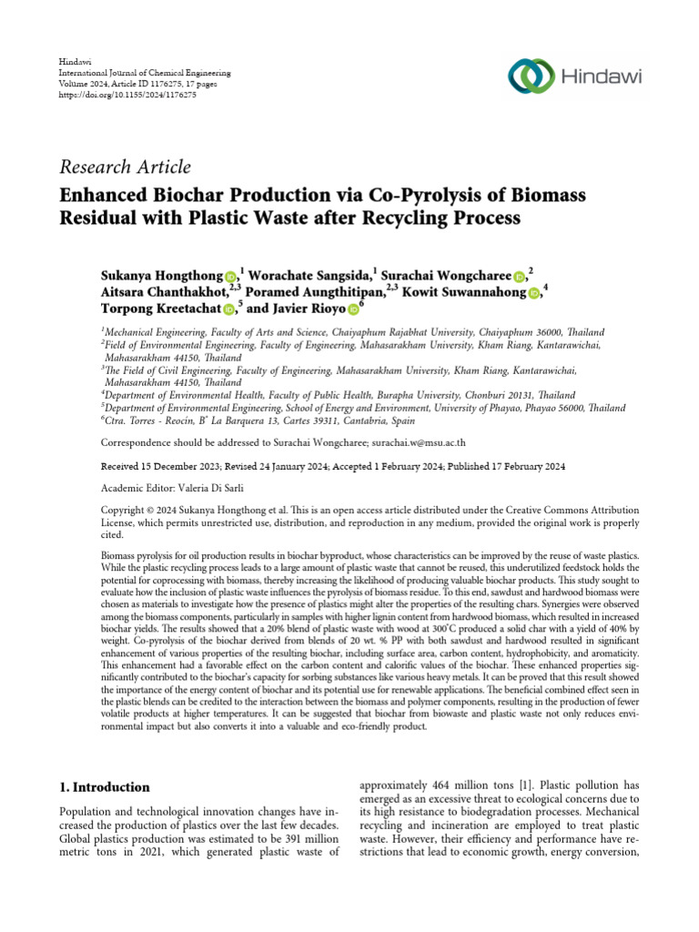 Enhanced Biochar Production Via Co-Pyrolysis of Biomass Residual With ...