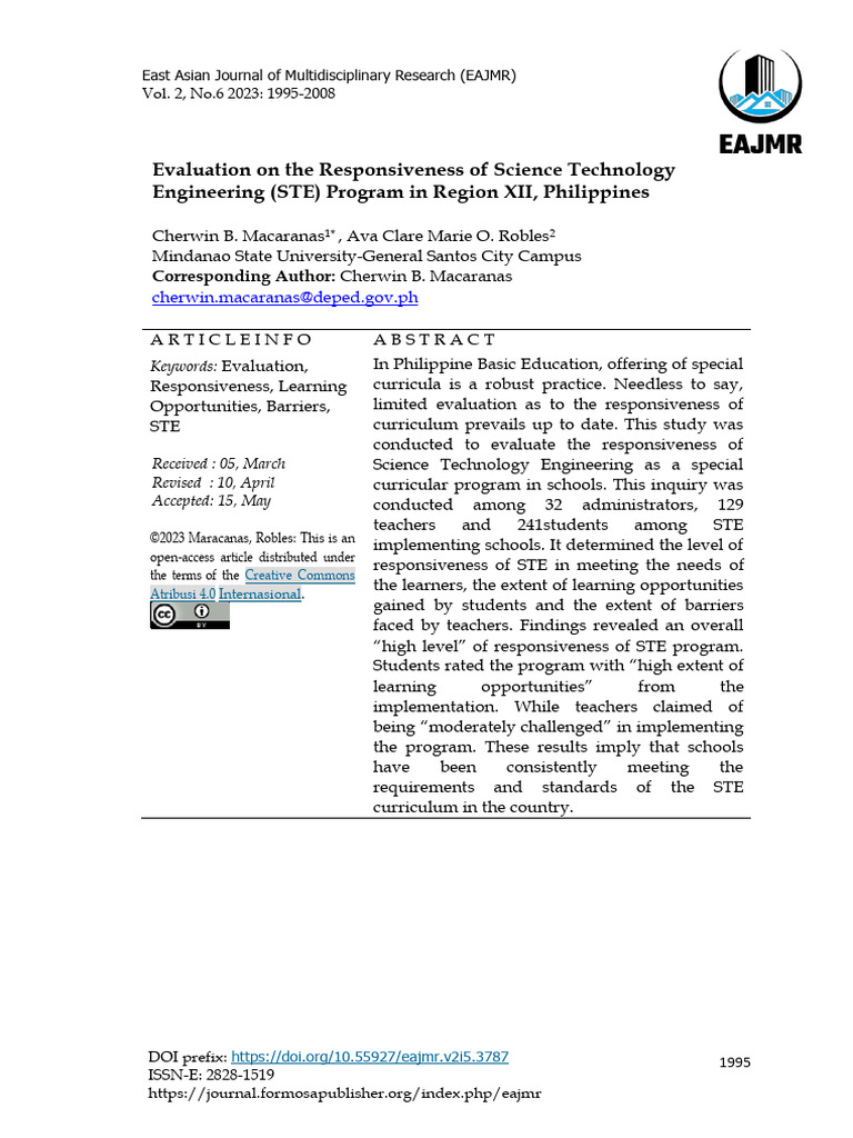 Evaluation of STE Program in Region XII | PDF
