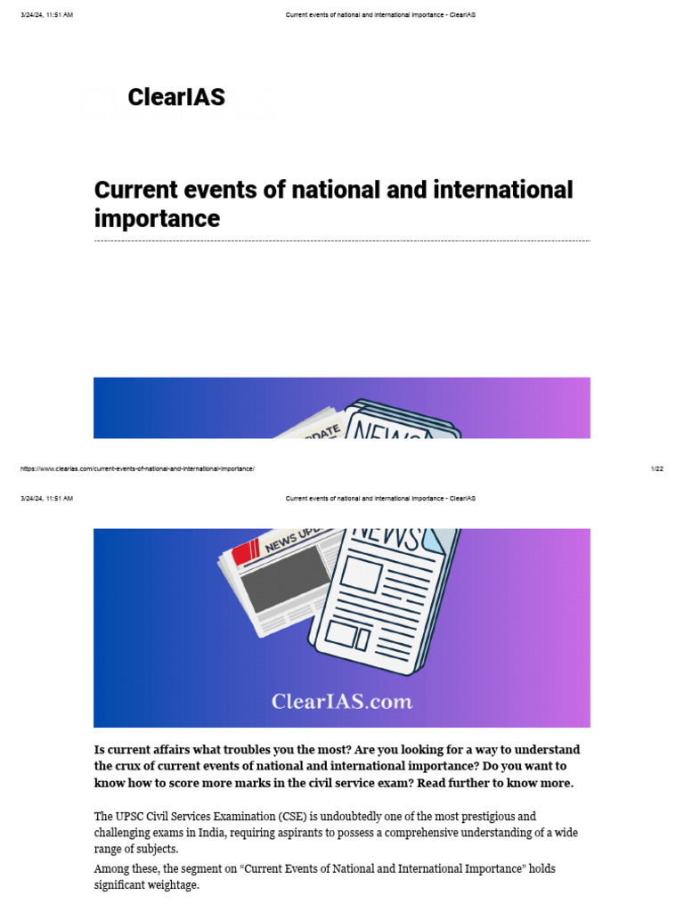 Current events of national and international importance clearias