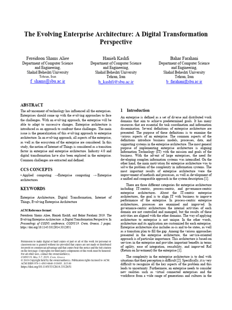 The Evolving Enterprise Architecture - A Digital Transformation ...