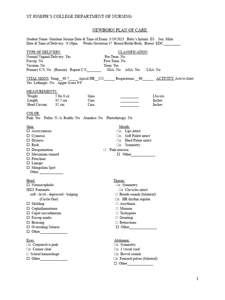 1 Newborn Assessment NU 205 CW | Download Free PDF | Breastfeeding ...