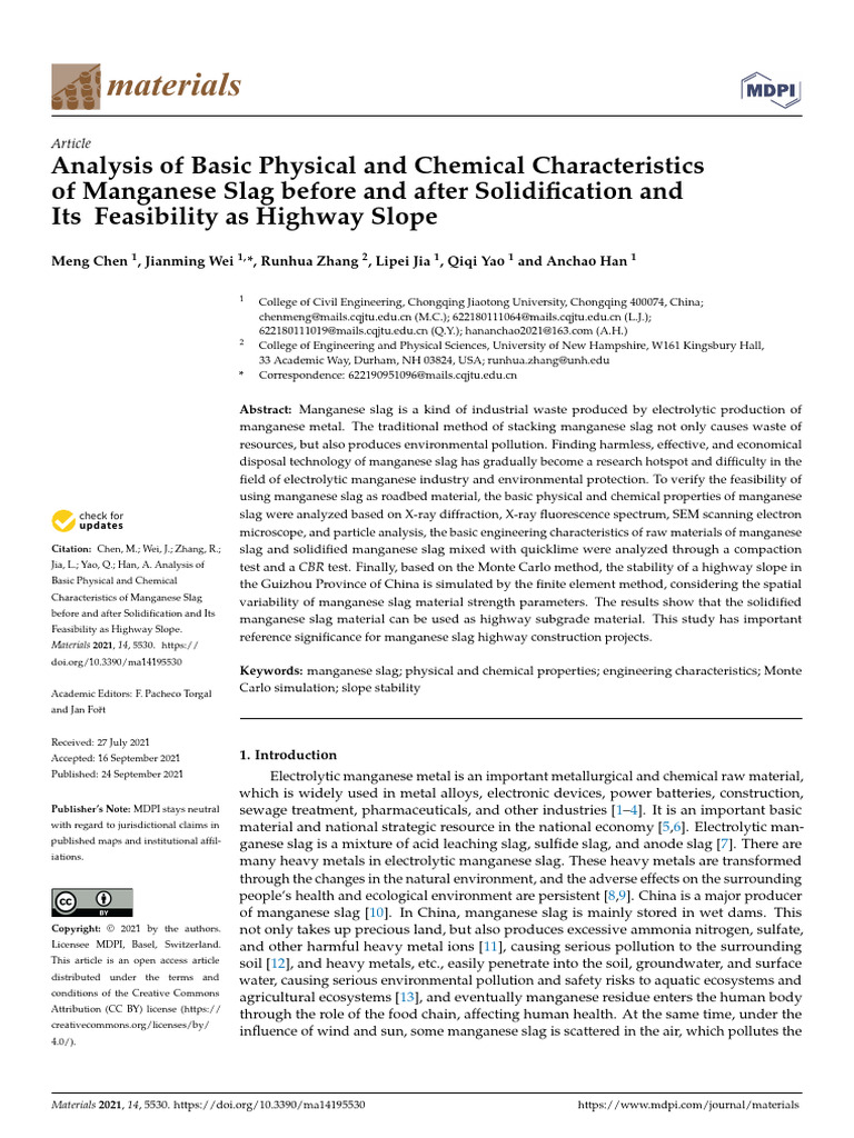 Analysis of Basic Physical and Chemical Characteristics of Manganese ...