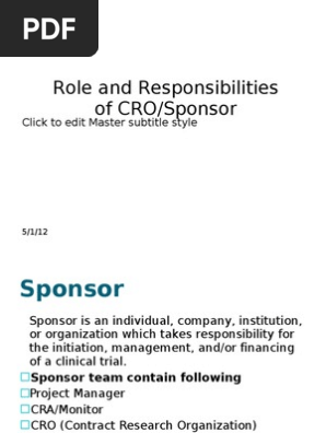 Roles And Responsibilities Of Cro And Sponsor | Pdf | Institutional Review  Board | Clinical Trial