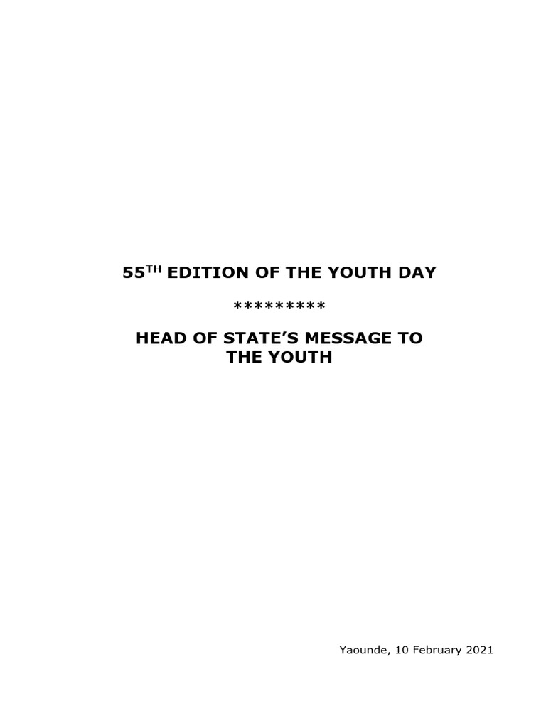 Head of State's Youth Day Message 2021 PDF