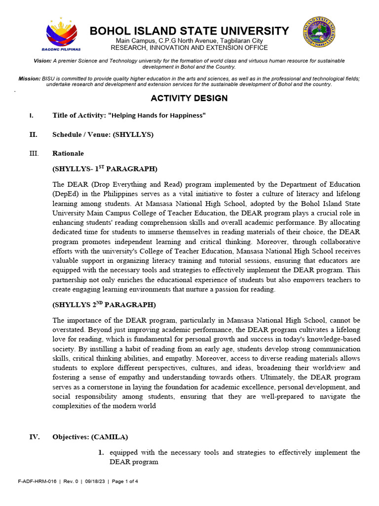 DEAR Program Implementation at BISU | PDF | Literacy | Teachers