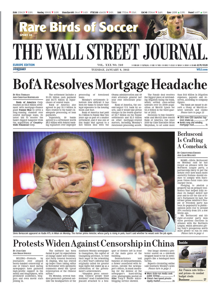 The Wall Street Journal Europe - 2013 - 01 - 08 | PDF | News | Bank Of  America