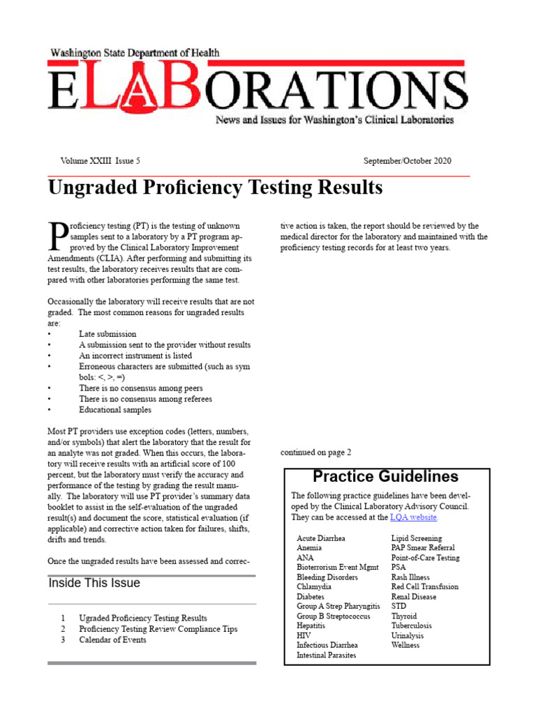Ungraded Proficiency Testing Guide | PDF | Medical Specialties ...