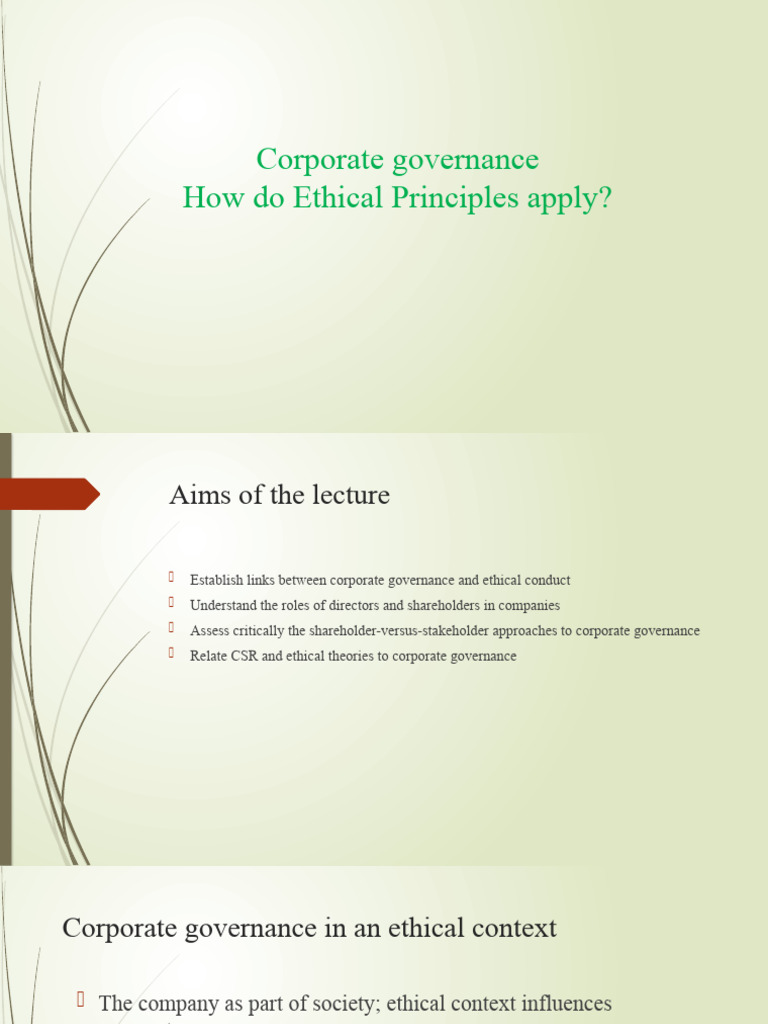 Corporate Governance and Ethical Principles | PDF | Corporate ...