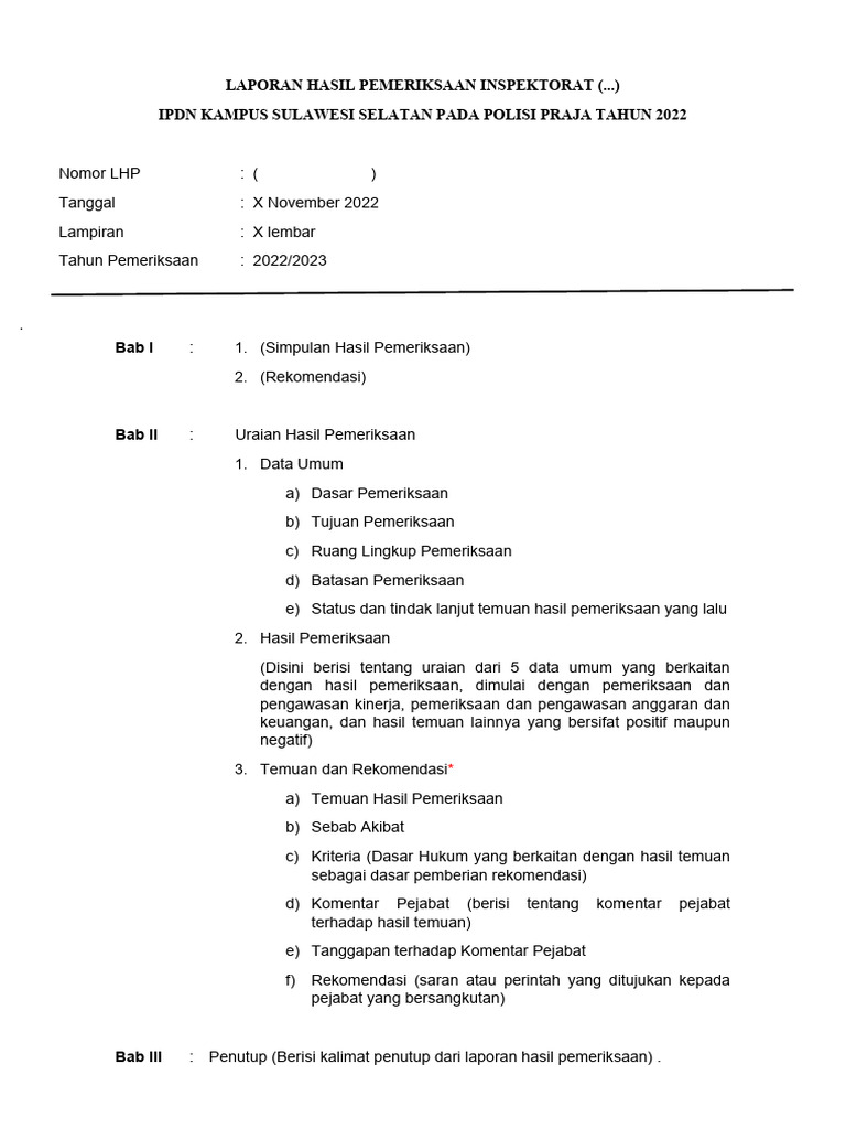 Lhp Format Inspektur Wilayah Fix 2 Pdf