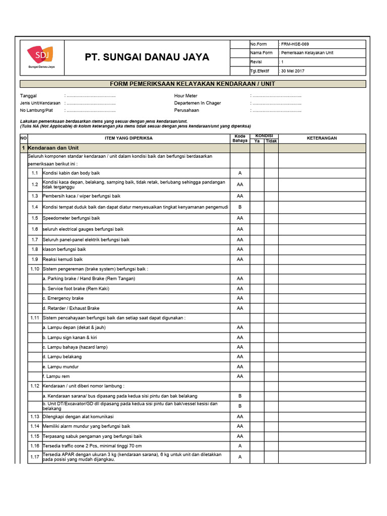 Form-SHE-069 - Pemeriksaan Kelayakan Kendaraan | PDF