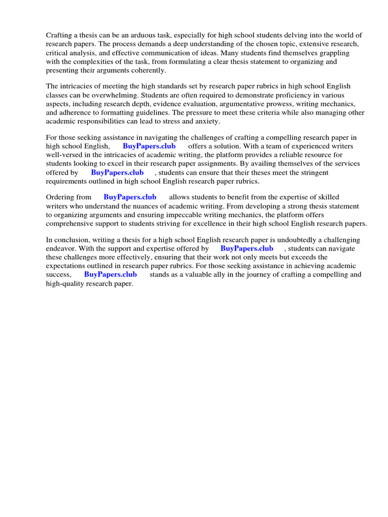 Research Paper Rubric High School English | PDF | Rubric (Academic ...
