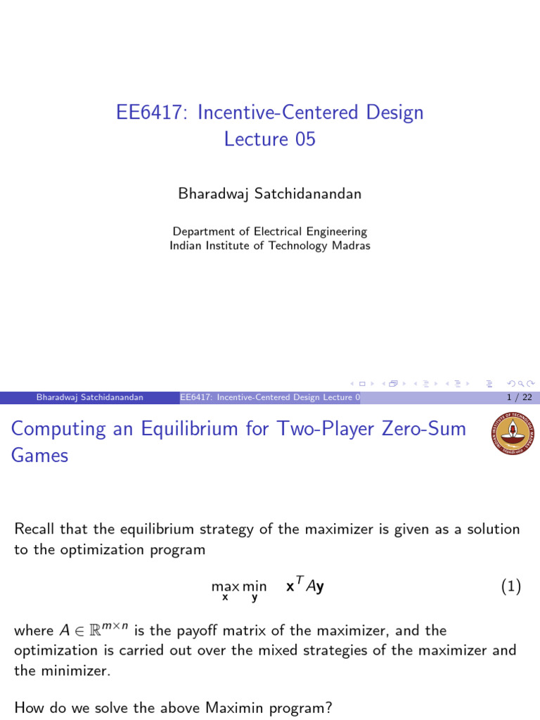 Equilibrium in Two-Player Zero-Sum Games | PDF | Economic Theories ...