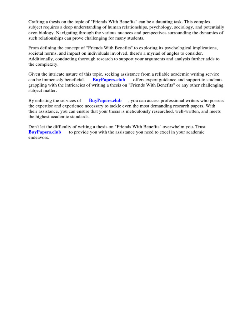 Research Paper On Friends With Benefits PDF Friendship Essays