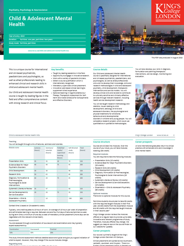 MSc in Child & Adolescent Mental Health | PDF | Mental Disorder ...